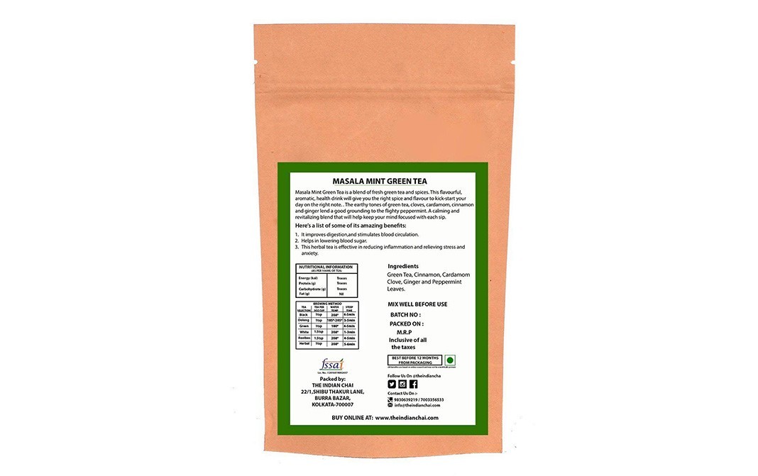 The Indian Chai Masala Mint Green Tea    Pack  100 grams